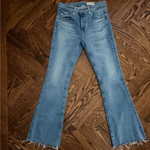 AG Adriano Goldschmied Farrah Boot High Rise Light Blue Raw Hem 30” Inseam